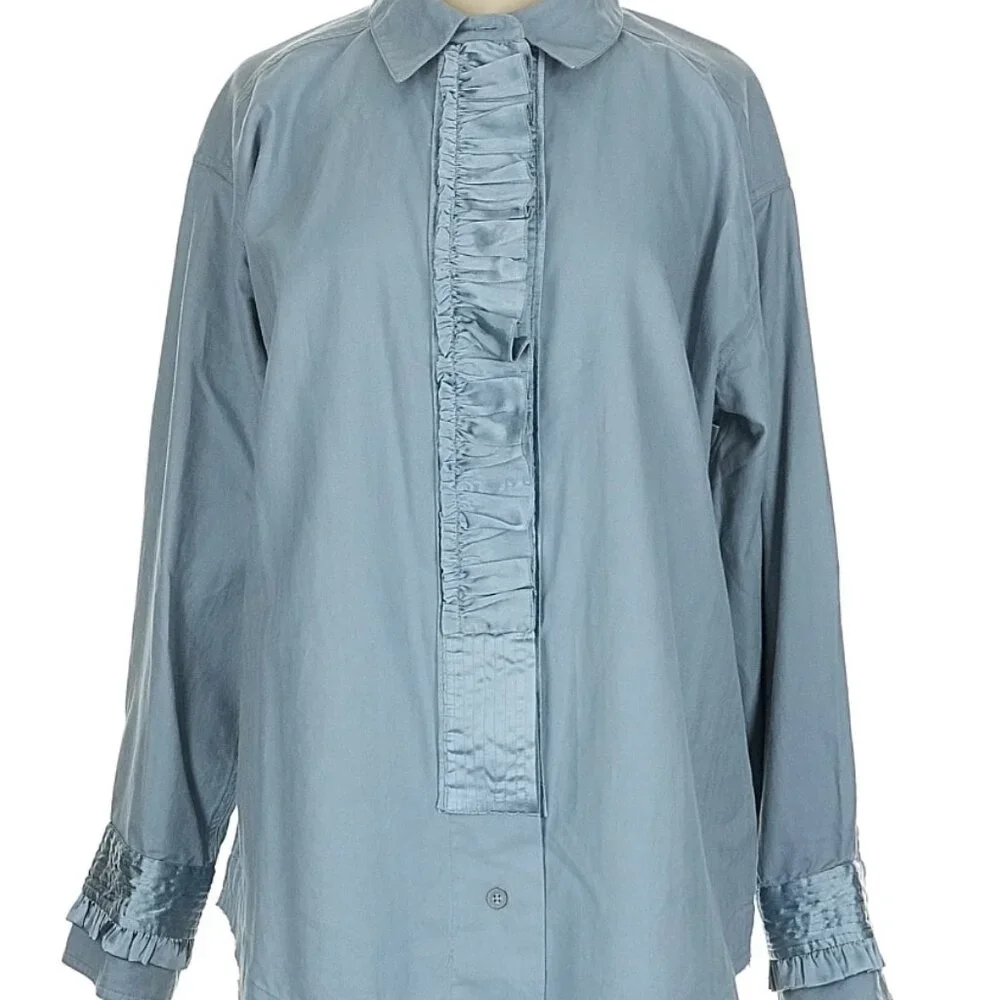 NWT We The Free Night Moves Shirt Blouse Boho Ruffle Blue $148 - Picture 5 of 15